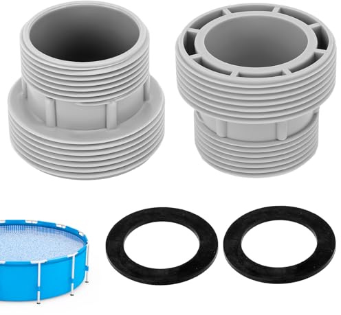 Tissting 2 Stück Pool Schlauchverbinder 60mm 47mm Pool Adapter | Gewinde Schlauchadapter mit Unterlegscheiben, Grau Kunststoff Poolschlauch Adapter Schlauchtülle für Intex 4560 58254