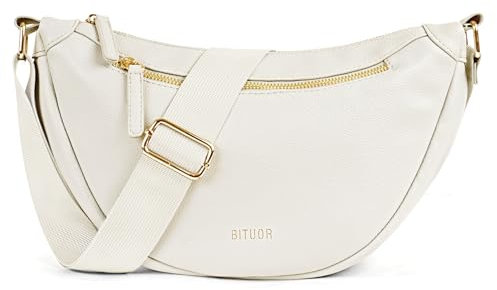 BITUOR Crossbody Moon Bag, Stylische Umhängetasche Damen, Wasserabweisende Handtasche Halbmond, Halfmoon Schultertasche mit verstellbarem und breitem Gurt für Arbeit Reisen Freizeit Einkaufen