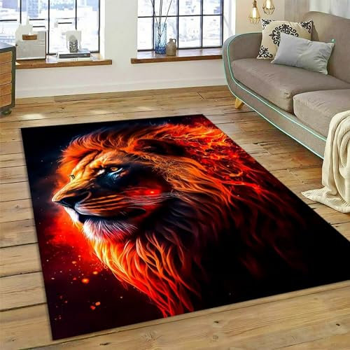 3D Löwe Wildes Savannentier Kinder Jungen Teppich Dekoration Schlafzimmer Kinderzimmer Wohnzimmer,Modern rutschfest Waschbar Flanell Kinderteppiche 80 X 120 cm - Leicht Zu Reinigen -2J2I0R2
