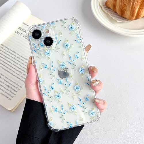 ZTOFERA iPhone 14-fodral, genomskinligt mjukt TPU-skal med tusensköna, ultratunt reptåligt silikongelskydd för iPhone 14 (6,1 tum), små blå blommor