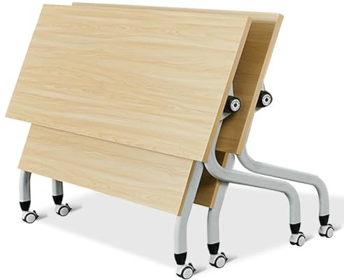 Zusammenklappbarer Konferenztisch mit leisen Rädern, mobiler Meeting-Tisch für Studium und Arbeiten, rechteckiger Trainingstisch mit Klappdeckel, 2 Stück (140 x 49,8 x 74,9 cm)