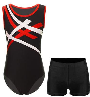 Miaeowve Enfant Garçon Justaucorps de Gymnastique Leotard Danse Ballet avec Short Gym Ensemble Sport Tenue Patinage Artistique Dancewear 5-16 Ans Rouge noir 9-10 ans