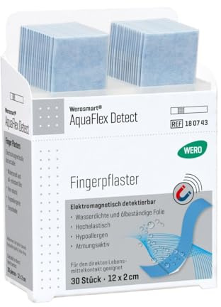 Werosmart® AquaFlex Detect Fingerpflaster 12 x 2 cm, 1 Einsatz | wasserdichte und ölbeständige Folie, elektromagnetisch detektierbar, passend für WERO Smart Box® Pflasterspender