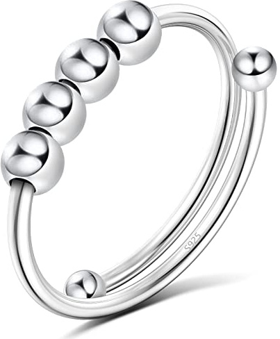 J.Fée Anxiety Ring Silber 925 Verstellbar Angstring Stressring | Spinner Ring Stressring Silber Ringe Frauen Ringe Damen, Schmuck Damen Geschenke Frauen