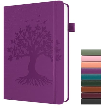 Dzhzal Liniertes Tagebuch Baum des Lebens, A5 Liniert 120 g/m², Dickes Tagebuch, 365 Seiten, Leder-Hardcover, Tagebuch für Frauen und Männer, Schreibnotizbuch mit Stiftschlaufe und Innentasche