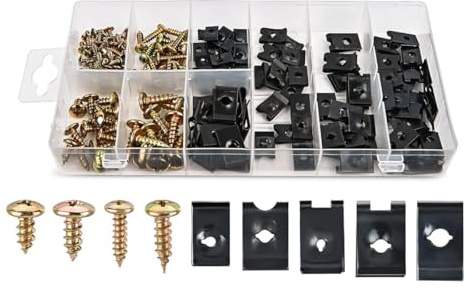 Namvo 170 stycken gängklämmuttersats - U-typ Plåtmuttrar för fordonstillämpningar, hållbara svarta metallklämmuttrar för säker fastsättning