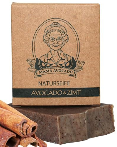 MAMA AVOCADO - Zimt Seife für alle Hauttypen - antibakteriell & antiseptisch - Naturkosmetik - Handgemachte Duschseife für Haut & Haare - Naturseife ohne Palmöl & Parabene - 100g