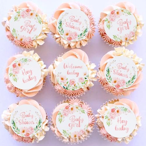 Blumomon 40Pcs Edible Baby Shower Cupcake Toppers and Cake Decorations for Girl Birthday Theme Party Supplies