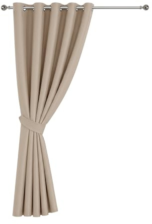 Oxford Homeware Eyelet Blackout Curtains for Living Room 66x84 Inch Beige Curtain for Bedroom Privacy Protection Door Curtain Single Panel with Matching Tieback