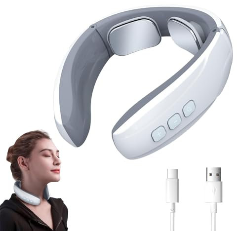 Massaggiatore cervicale con caldo, 6 modalità 9 livelli di intensità, massaggiatore intelligente per il collo con riscaldamento, senza fili, massaggiatore elettrico per ufficio, viaggi (Grigio)