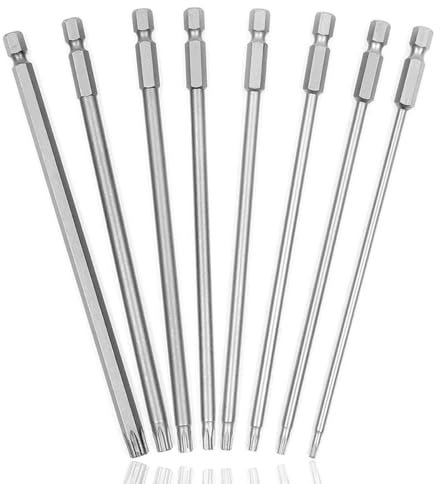 HaoTrade Set di 8 cacciaviti Torx, set di cacciaviti elettrici, 1/4, set di punte Torx, set di punte magnetiche lunghe Torx, S2, fusto esagonale in acciaio, utensili Torx, 150 mm