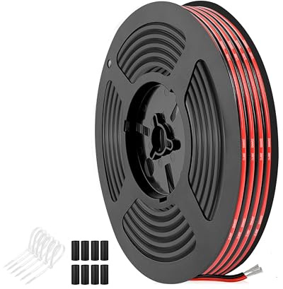 THUN-CT 0,32 mm² (22 AWG) 5 m röd och svart kopplad silikonkabel, flexibel och värmebeständig, förtennad koppartråd, för LED-remsor, 12 V/24 V DC, elektriskt projekt och gör-det-själv