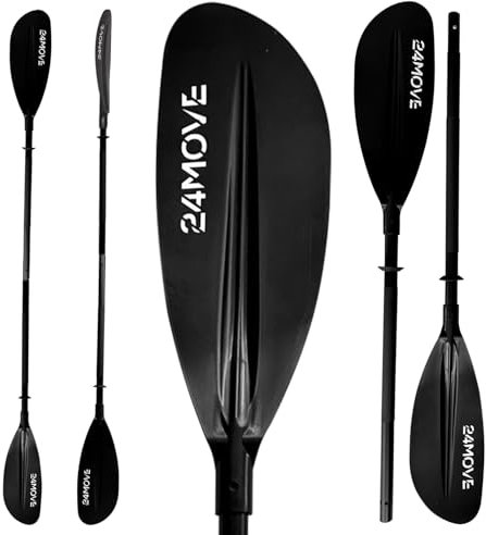 24MOVE® Doppelpaddel LAGO Paddel 220cm Kanupaddel Aluminium, Stand-Up Paddling, Paddel für Kajak, Schlauchboot, verstellbar, schwarz