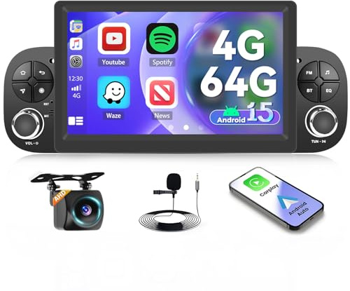 Inefala 4G+64G Autoradio Android 15 per Fiat Panda 2013-2020, 7 Touchscreen Stereo Auto Bluetooth con Wireless CarPlay Android Auto GPS WiFi RDS/FM MIC Retrocamera