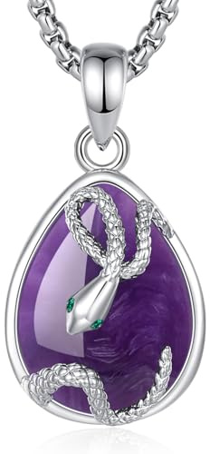 INFUSEU Schlangen Kette Mit Kristall, Tier Amethyst Anhänger Gothic Schlangenkopf Punk Halskette Schmuck Slytherin Spirituelle Geschenke Fur Geburtstag Damen Herren