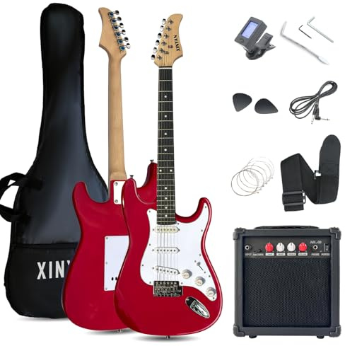 XINYAN 39in Full Size Beginner Electric Guitar Starter Kit w/Case, Strap, 20W Amp, Strings, Pick, Tremolo Bar (Red Guitar)
