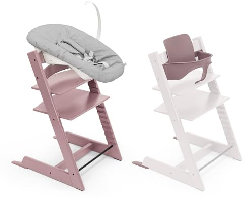 Stokke Tripp Trapp Hochstuhl, Heather Mauve (inklusive Stuhl & Baby Set2) mit Newborn Set (Grey) - Sicheres, verstellbares, ergonomisches Design
