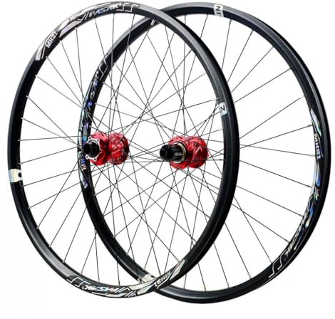 LSRRYD Mountainbike Vorder- Und Hinterrad 26 27,5 29 Steckachse Laufradsatz 110 * 20/142 * 12mm, Aluminiumlegierung Doppelwandige Felge for 7-12-Gang-Kassette, Scheibenbremse(29 red,1 Pair)