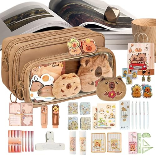 Capybara Artículos escolares | Lindo estuche Capybara papelería Set | Estuche organizador de almacenamiento | Para goma de borrar, regla, marcadores, hogar, aula, oficina, estudiantes, adolescentes