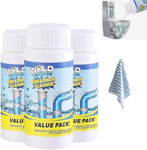 Wild Powerful Sink & Drain Cleaner, Powerful Sink Foaming Si-nk and Drain Cleaner, Pipe Dredge Deodorant, Power-ful Pipe Dredging Agent, for Kitchen Bathroom Toilet Shower (3PCS)