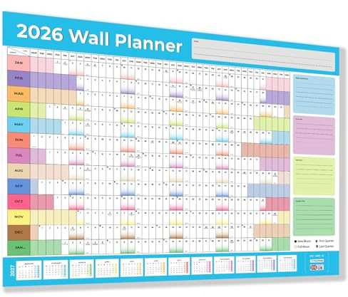 Papa Prints 2026 Wall Planner A3 Full Year to View Calendar 2026 Planner Wall A3 Calendar 2026 with UK Holidays for Home Office School Organiser