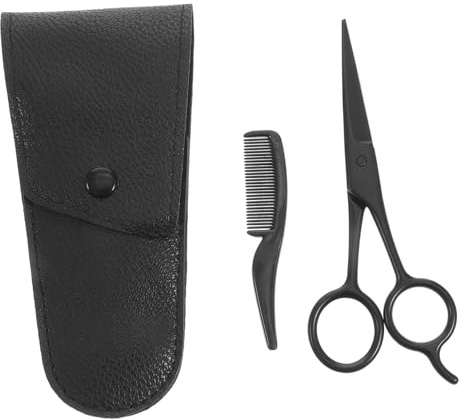 DECOMELODY Set da 3 Pezzi per Cura Barba e Baffi Forbici in Acciaio Inossidabile, Pettine per Baffi e Custodia in Pelle Pu, Resistente alla Ruggine e Portatile, per Barberie