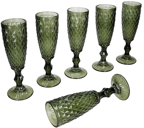 MamboCat Diamond Lot de 6 flûtes à champagne vertes I 150 ml I Avec aspect à facettes I Flûtes à champagne élégantes et stables pour champagne, prosecco et champagne I Pour les fêtes, Noël, etc.