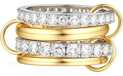 KRFY Gold Rings Stackable Rings for Women Gold Silver Mixed Stacking Ring Set Non Tarnish Cubic Zirconia Multi Statement Bands Thumb Chunky Silver Ring for Women Men 4P8