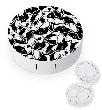 fkgvwo Contact Lens Case Black White Dog Contact Lens Holder Box Container Soak Storage Kit