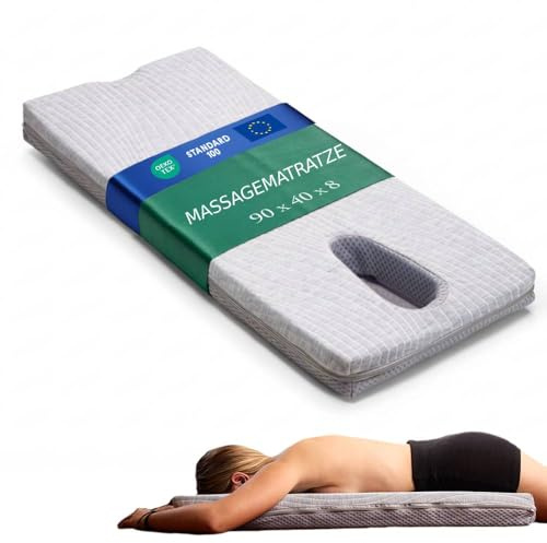 Matelas de Massage Cervical Dorsal et Lombaire avec Ouverture Faciale Ergonomique – Respirez à plat Ventre – Mousse Ferme, Housse Lavable – Massages à Domicile sur Lit, Canapé ou Sol (90 x 40 x 8 cm)
