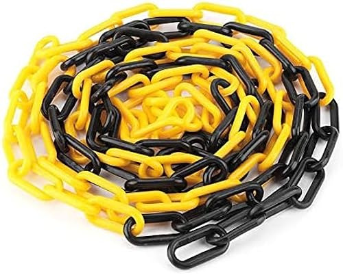Absperrkette mit Haken, 10 mm, Kunststoff, 20 m, Sicherheitskette für den Außenbereich, ideal für Verkehrskontrolle und temporäre Barrieren, Gelb und Schwarz