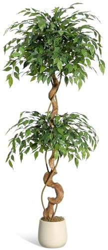 GarveeMore Plantas Artificials Decorativas Ficus 150cm, Tronco Curvo Elegante, Hiperrealista Arbol Artificial Interior para Interior, Hogar, Oficina, Casa, Dormitorio, Verde Natural