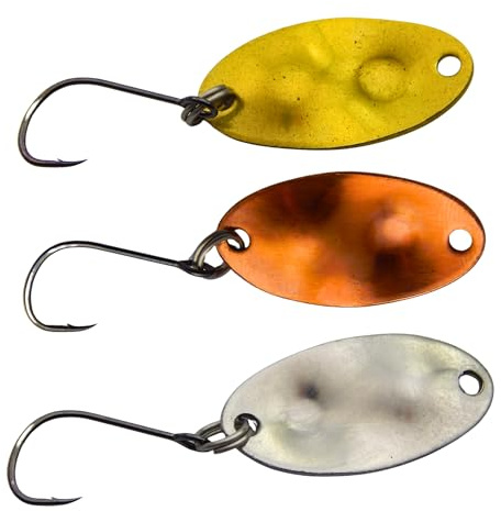 Blinker Jörg® Forellen Spoon 3er Set MAX – Handgemacht – 3 Farben (Bronze, Silber, Gold) – 2,9g / 3,2g / 3,3g – Premium Spoon für Forelle & Barsch – Unwiderstehlicher Lauf