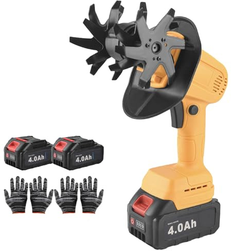 Cultivador de Mano de 16,8 V/21 V, Minicultivador Inalámbrico con 2 Baterías, Ancho de Labranza de 12,8 Cm, Profundidad de 10,3 Cm, Rotavator Eléctrico de Jardín, Cultivador de Cultivadors 2*3000mAh