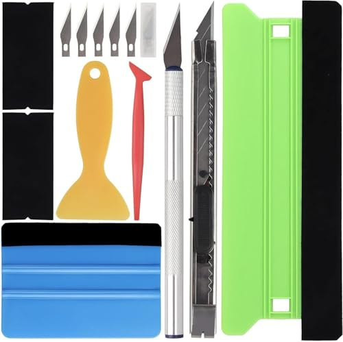 9Pcs Vinyl Wrap Tools Kit with Wallpaper Cutter | Includes squeegees, trimmer, utility knife, bubble smoother and edge tools for film and wallpaper work.