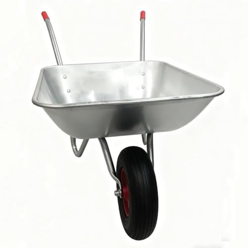 Heavy Duty Wheelbarrow 130kg Capacity Garden Cart with Pneumatic Tyre, Galvanised Metal Frame, Large 80L Tray, Single Wheel Barrow for Gardening, DIY, Landscaping, Silver (Silver)