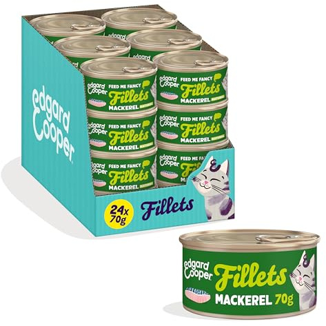 Edgard & Cooper Wet Cat Food, Fillets In Broth, 24 x 70g Mackerel, Grain-Free Cat Food, Natural Ingredients, Also For Sterilised Cats, Real Fish, No Added Sugar