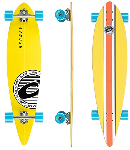 Osprey | Pintail Longboard, 40inch Complete Skateboard,7 Ply Canadian Maple, for Kids Adults and Beginners, Stripe, Multiple Colours, Yellow