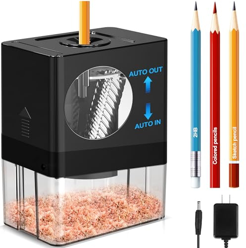 AFMAT Fully Automatic Electric Pencil Sharpener, Small Colored Pencil Sharpener, Hands Free Pencil Sharpeners for 8mm Pencils, Good for Artists, Kids Friendly, Battery Operated PSA8