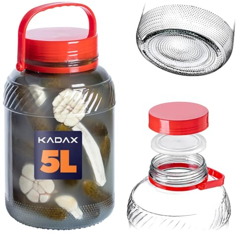 KADAX Grand Bocal de Fermentation en Verre, Récipient de Conservation avec Couvercle Hermétique, Idéal pour la Préparation de Cornichons et Choucroute (5L)