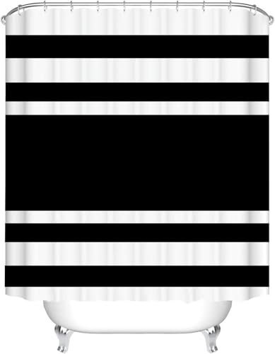 LPUKOI Duschvorhang, minimalistisch, Schwarze Streifen, Duschvorhänge, Badezimmervorhänge, schnelltrocknend, waschbar, 200 x 200 cm