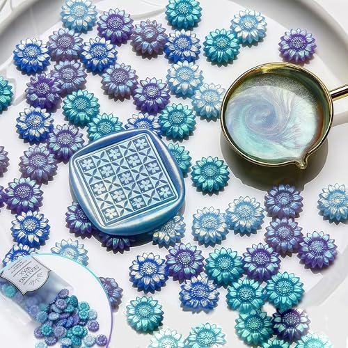 AOMAYLL Lot de 100 perles de cire à cacheter en forme de fleur - Pour cachet de cire, lettres, enveloppes, décorations, invitations, cartes, emballages cadeaux, travaux manuels (Aurora Australis)