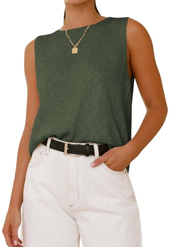 BTFBM Womens Sweater Vest Summer Sleeveless Tank Tops,Army Green,S