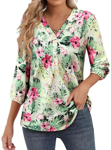 WIEIYM Women Hawaiian Shirt Tropical Floral V-Neck Summer T-Shirt