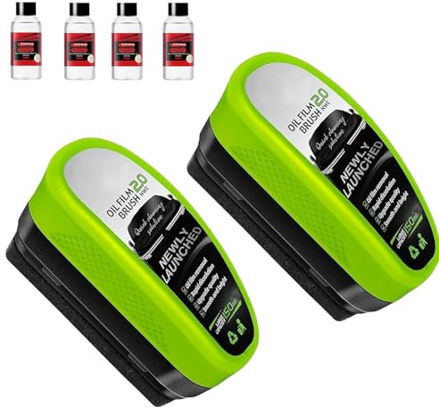 Windschutzscheiben Reiniger Innen 150ml, Scheibenreiniger Auto, Scheibenversiegelung Auto, Oil Film Cleaning Brush Ölabweisende Folie für Autoscheiben (1, Zwei Schachteln + 50 ml * 4 Nachfüllungen)