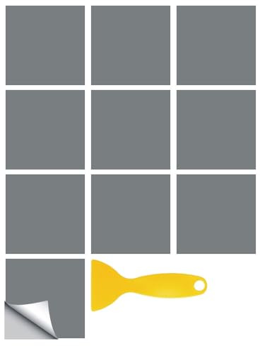 Hixingo Carrelage Adhesif Mural Cuisine, 20 Pièces Salle de Bain, Couleur Unie Rectangulaires Credence Adhesive pour Cuisine, Dalle Pvc Adhesive Murale Carrelage Autocollant (Gris,20x20cm)