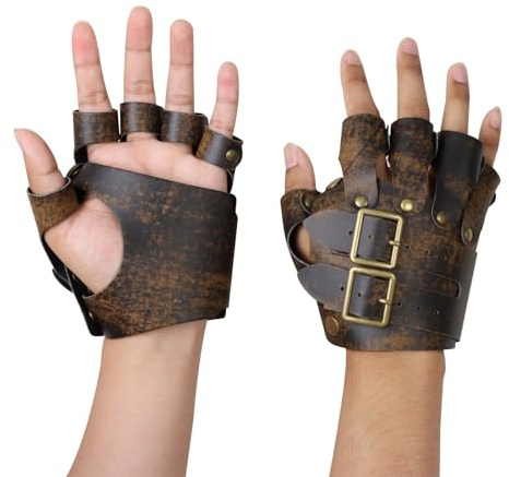 NICEYEA 1 Paar Halbfinger-Lederhandschuhe für Herren, fingerlose Lederhandschuhe für Männer, Mid-Century Leder fingerlos, halber Finger Vintage-Accessoires für Halloween-Männer COS Cosplay braun