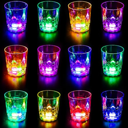 Joycabin 12 stycken LED snapsglas, snapsglas lysande, neonfest rolig skottglas för karneval födelsedag dekoration möhippor fest brud dekoration bar neonfest