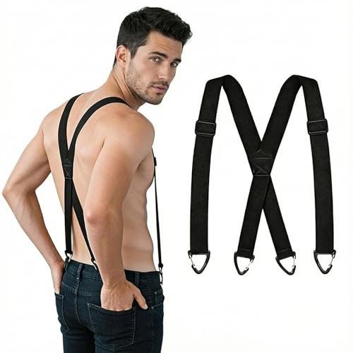 Autotide Men’s Braces for Trousers, X-Back Heavy Duty Mens Braces with 4 Strong Clips, Adjustable Elastic Braces for Men, Non-Slip Suspenders for Business, Work, Wedding