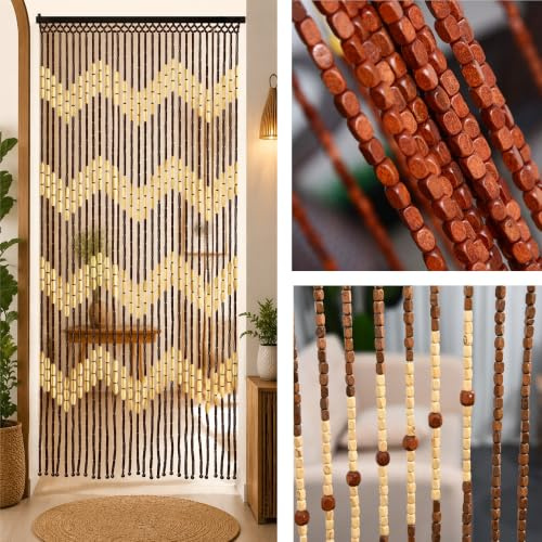 Bamboo Beaded Door Curtain Wooden Hanging Screen Blind Fly Insect Fly Insect Room Divider for Doors Doorways Window Home Privacy Decoration Panel Wave